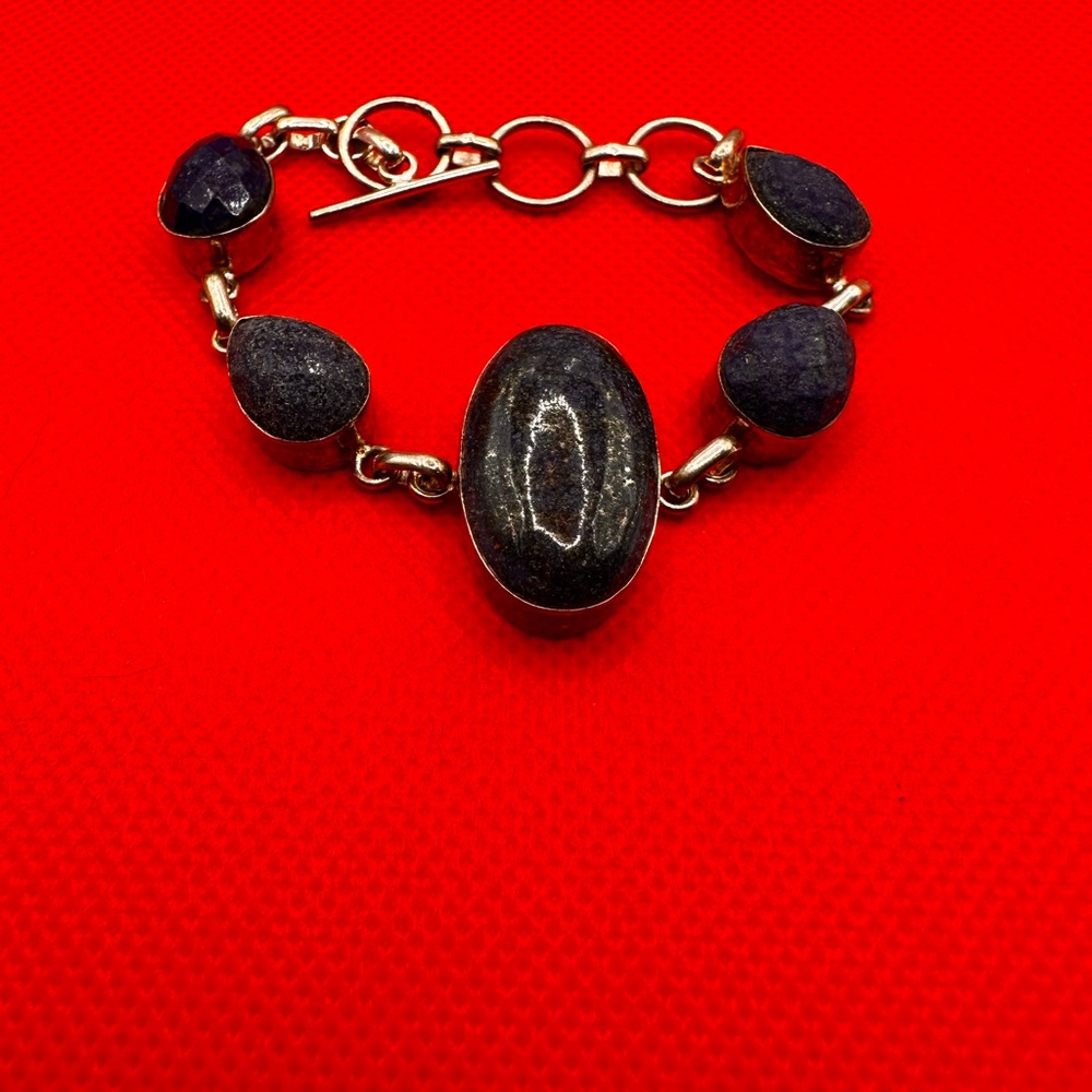 Silver Lapis Colored Chain Bracelet 6-8” New
